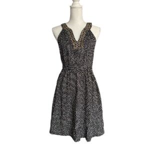 Lucky Brand Navy and White Patterned Dress with Embellished Neckline